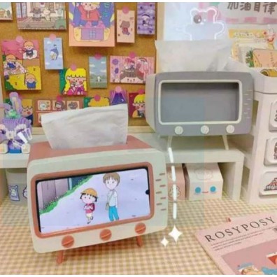 Kotak Tisu Bentuk TV - Retro TV Tissue Box Dispenser Storage / Tempat Tisu Televisi dan Phone Holder