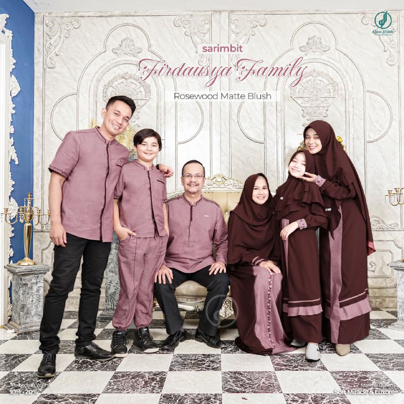SARIMBIT FIRDAUSYA FAMILY ROSEWOOD MATTE BLUSH ORIGINAL BY ALWA HIJAB FAMSET SERAGAM KELUARGA SET GA