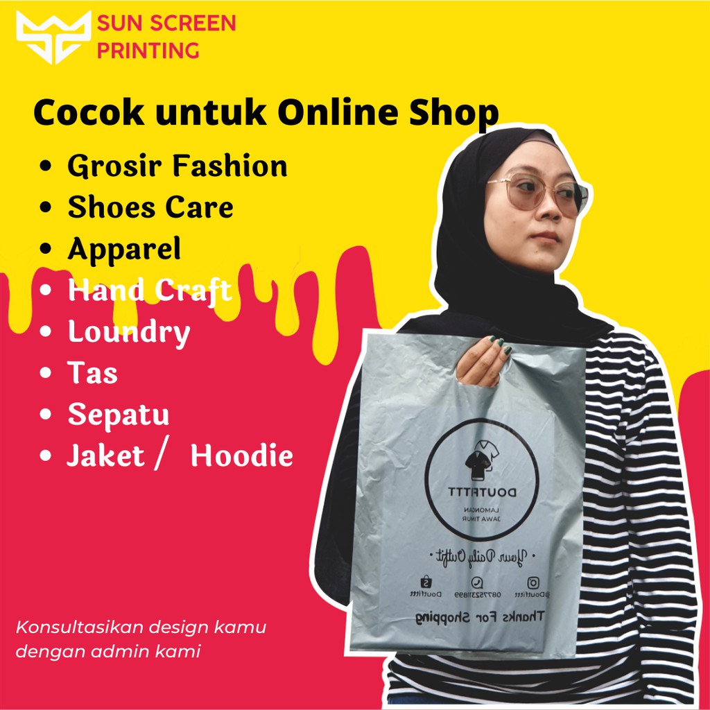 Sablon Plastik Packing Olshop Plong 35x50 Murah Free Design isi 1000pcs
