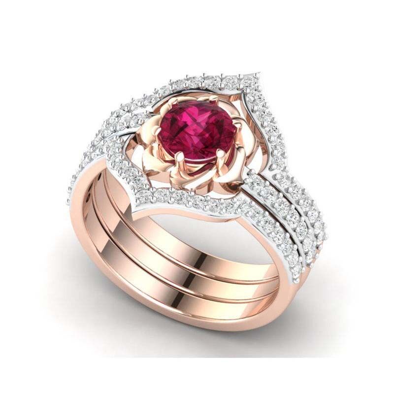 Cincin Wanita Warna Rose Gold Aksen Mata Zircon Untuk Pesta