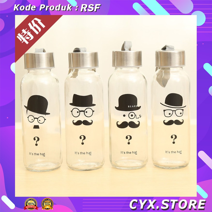 Gs8 Botol Minum kaca Sport 300 ml Desain Karakter Unik Creative Portable Sports Glass Water Bottles 300ml / Botol Minuman rsf Transparent Bymax-4
