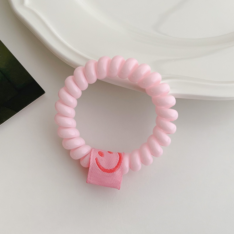 2022 Ikat Rambut Model Kabel Telepon Motif Smiley Face Warna Permen Gaya Korea Untuk Wanita