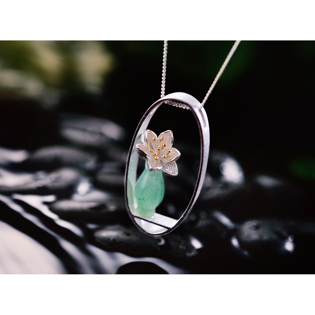 SERI SERI Kalung Wanita Perak 925 Asli Jade Lotus Sterling Silver Necklace