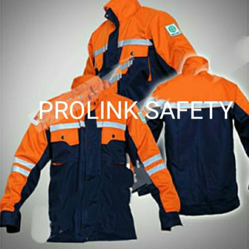 SERAGAM SAFETY SEMI JAKET DONGKER ORANYE RESLETING