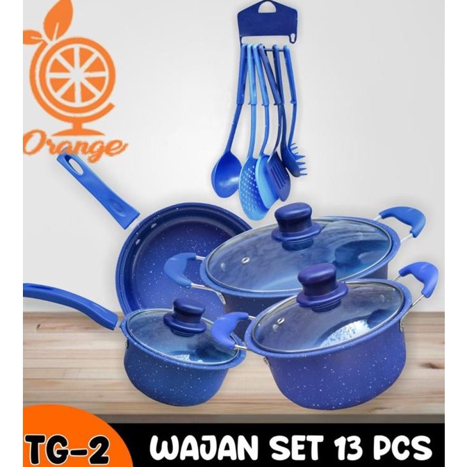 Panci Set Teflon Marble 13 pcs Cookware Set Tutup Kaca merk orange Star Seller
