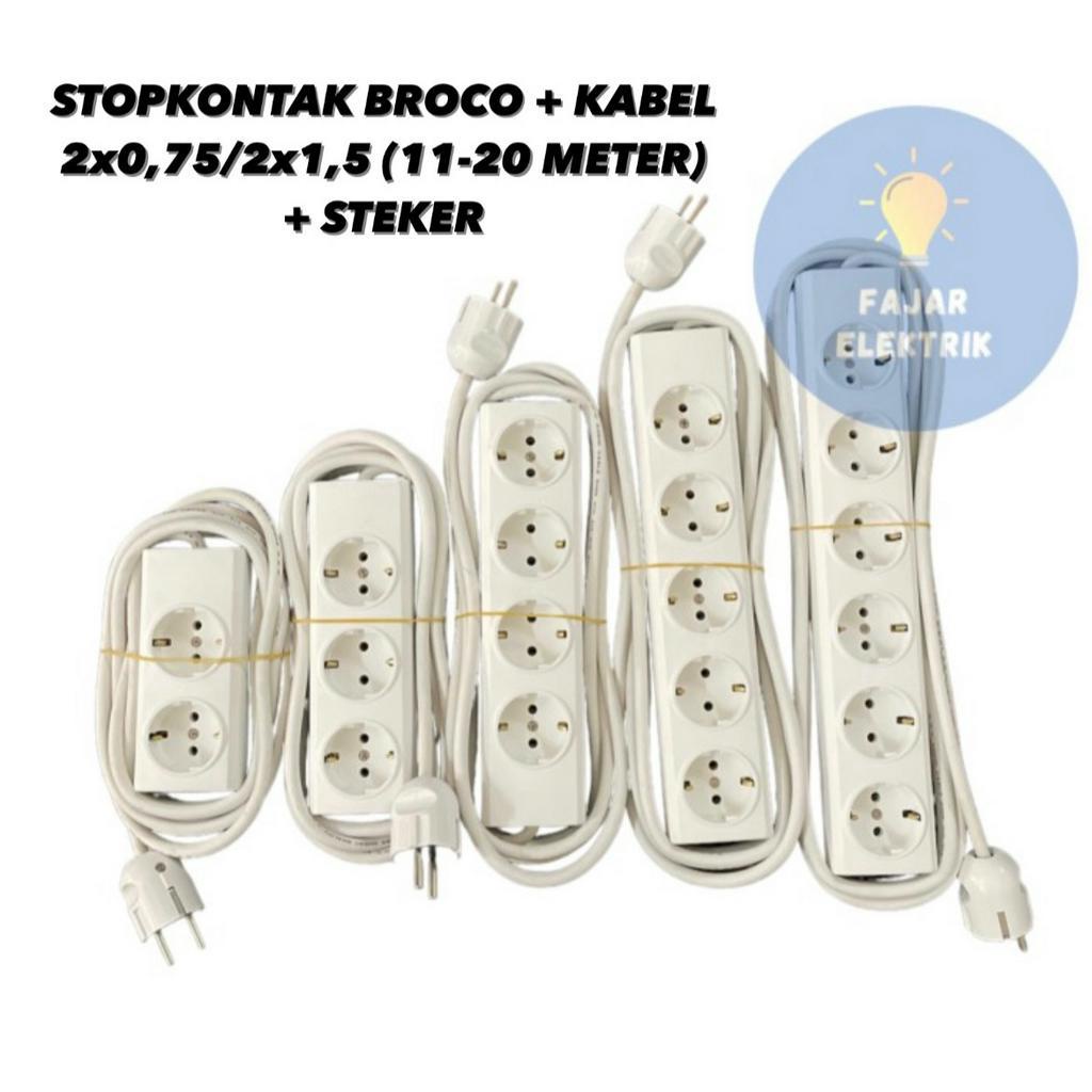 STOPKONTAK BROCO 2 3 4 5 6 LUBANG + KABEL 2X0,75 SNI + STEKER