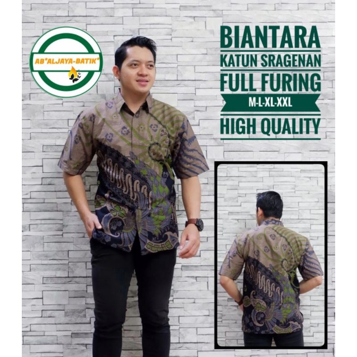 Batik Pria Asli Solo Full Furing Lengan Pendek Katun Halus Sragenan Motif Ngarso Dawuh