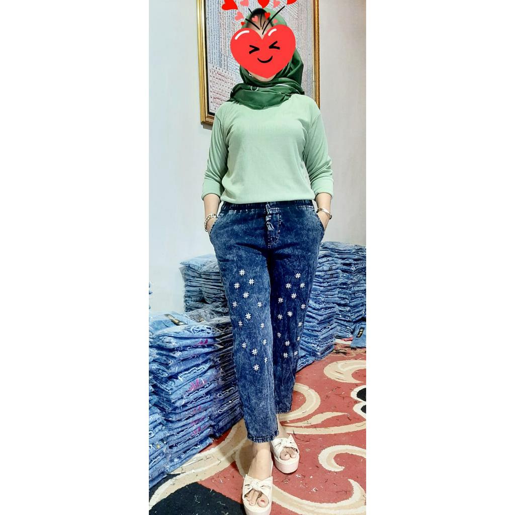 CELANA JEANS WANITA KEKINIAN BORDIR KOALA SELLA BAGGY PANTS KOREA