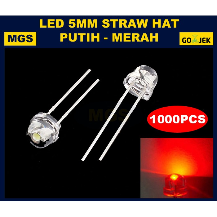 1000Pcs LED 5mm Strawhat - Merah