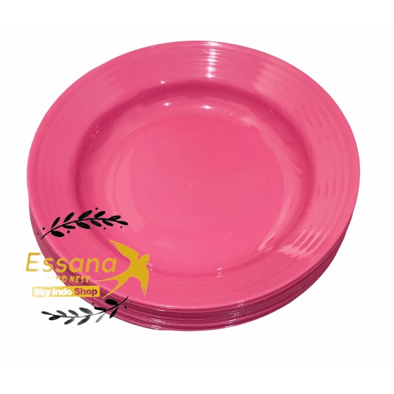 Piring Makan Bulat Plastik 9inch ( Promo Beli 12pcs Gratis 1 Sendok Kayu ) Terlaris Termurah Berkualitas ( 1pcs ) claris-P.m Pink 1pcs
