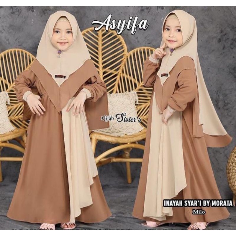 [A.F]Baju Gamis Anak Prempuan Pakaian Anak Perempuan Inayah Syari Kids Gamis + Jilbab Terbaru Murah 