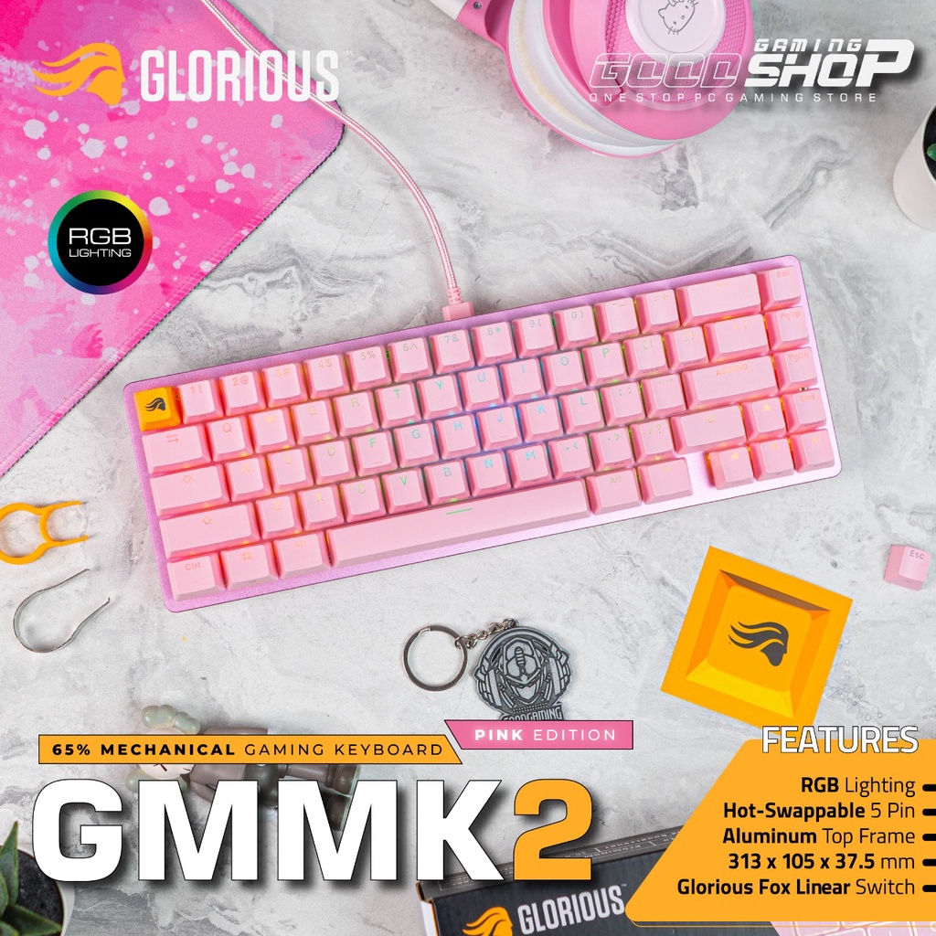 Glorious GMMK 2 65% Pre-Built PINK RGB Mechanical - Gaming Keyboard