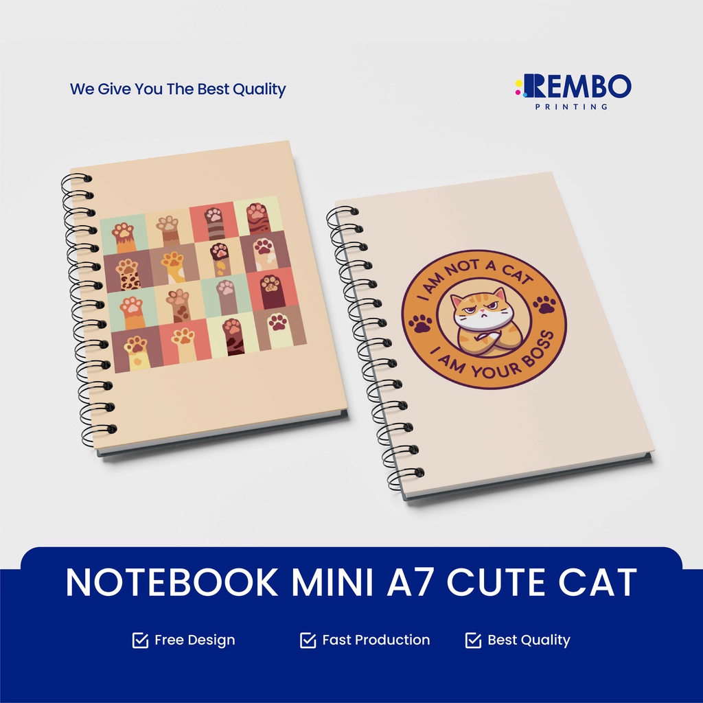 NOTEBOOK MINI A7 EDISI CUTE CAT LUCU UNIK / BUKU CATATAN RING / BUKU TULIS RING - REMBO PRINTING