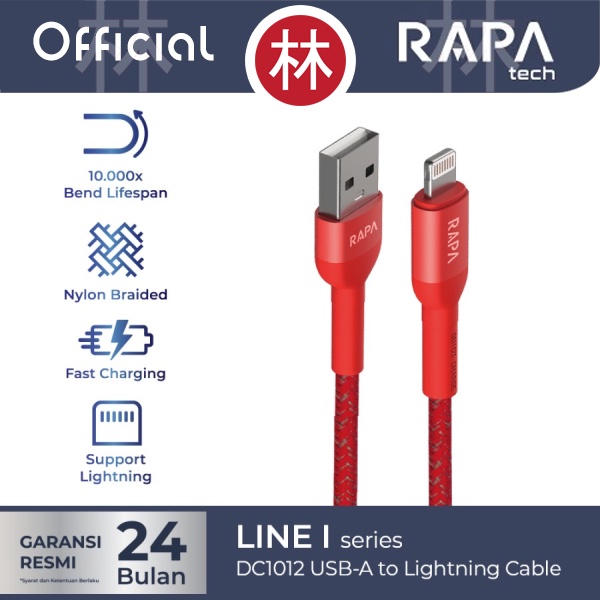 RAPAtech DC1012 - LINE I - USB to Lightning Cable 2.4A Fast Charge 1M