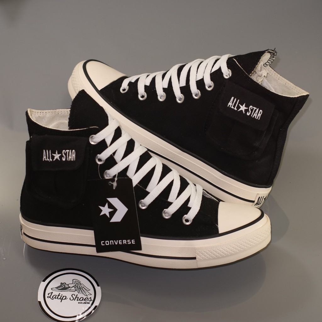Sepatu Premium Converser 70s High Cargo Black White