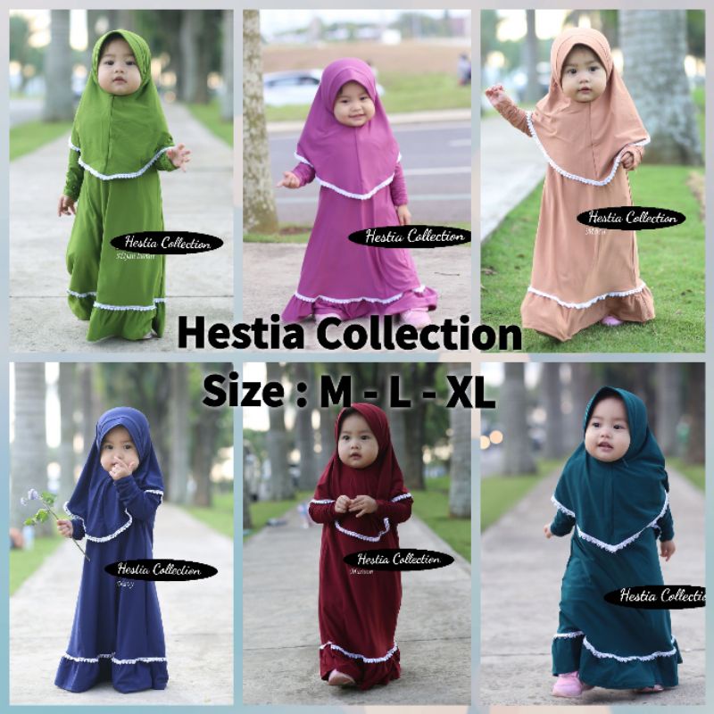 HESTIA - BAJU GAMIS ANAK SET DAPAT HIJAB RENDA SIZE M L XL WARNA HITAM POLOS BIRU NAVY NAVI ELEKTRIK