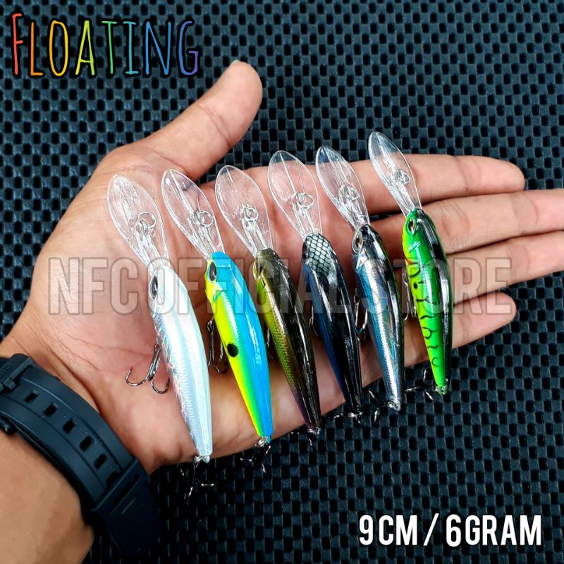 Lure minnow FLOATING lidah panjang Blackbass, Panjang body 6 cm panjang lidah 3 cm berat 6 gram