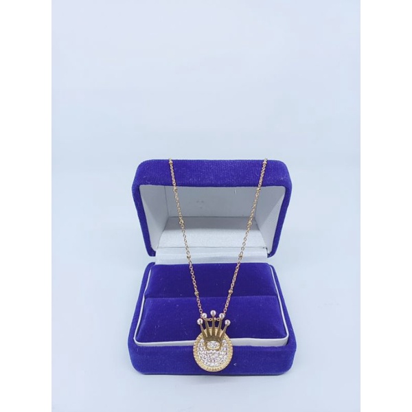 KALUNG PERAK ASLI 925 LAPIS EMAS/KALUNG JEDAR+LIONTIN CROWN MATA PUTIH/KALUNG ASLI SILVER/KALUNG FASHION WANITA