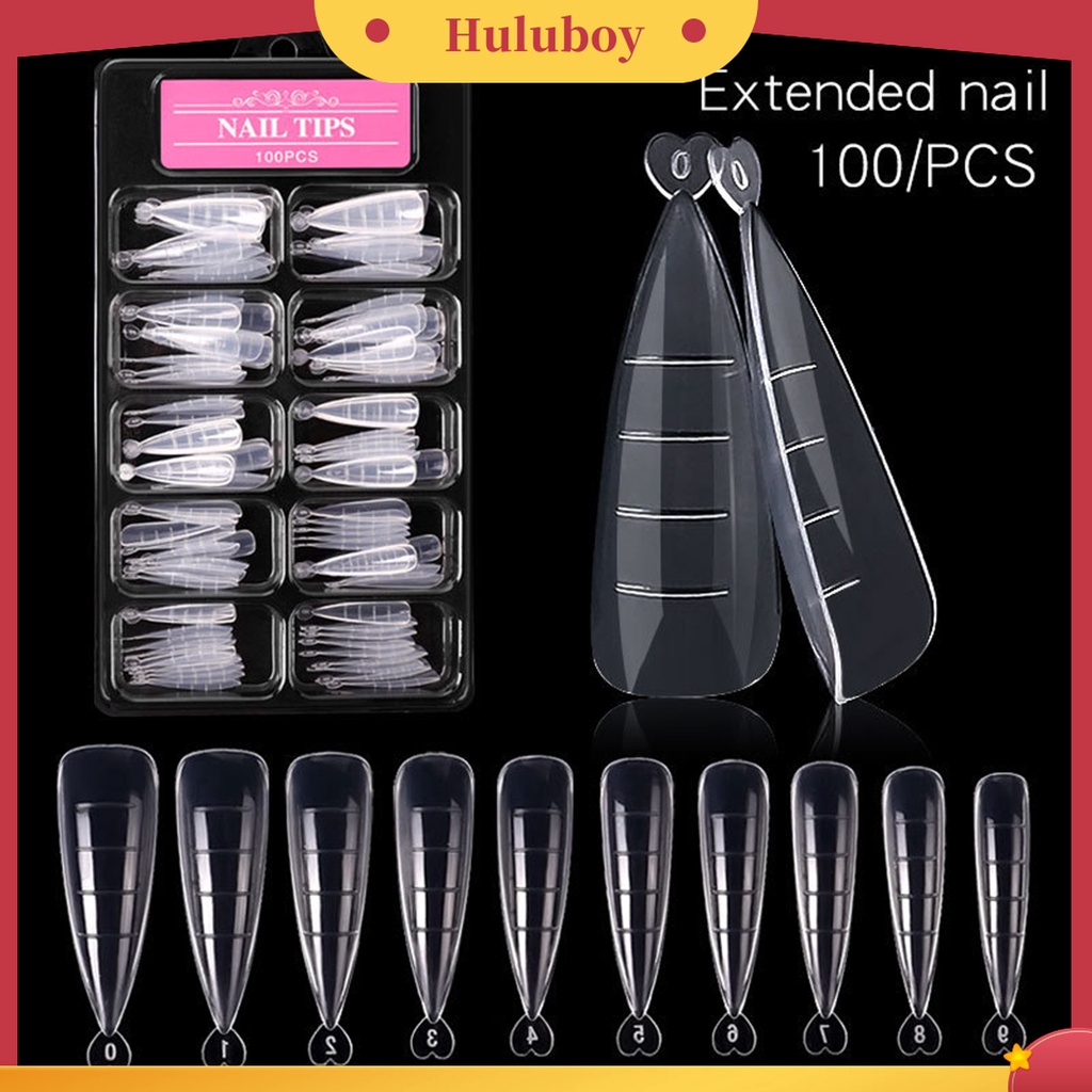 Huluboy Huluboy♡ 100pcs / Set Kuku Palsu Extension Full Coverage Permukaan Halus Untuk Kecantikan