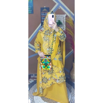Gamis Syari Wif Ceruty Babydool Terbaru Busui set jilbab 2 Layer Lebaran 2022 Double Puring Grosir m