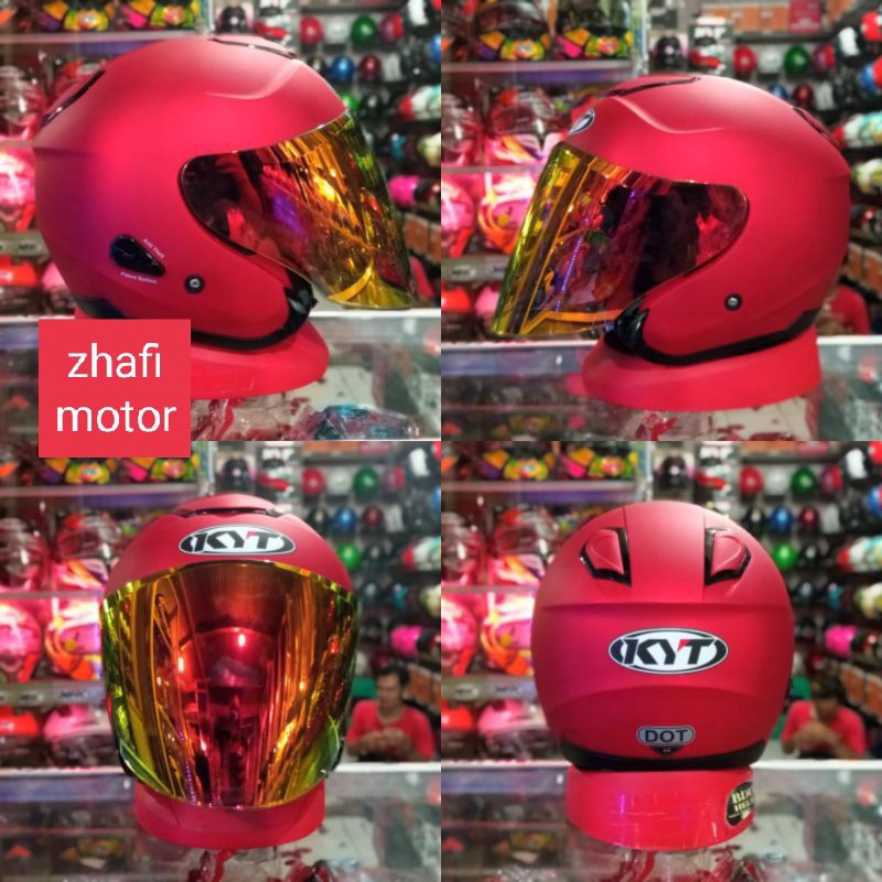 helm kyt kyoto solid paket GANTENG TERMURAH (BISA COD)-Red dop kc red