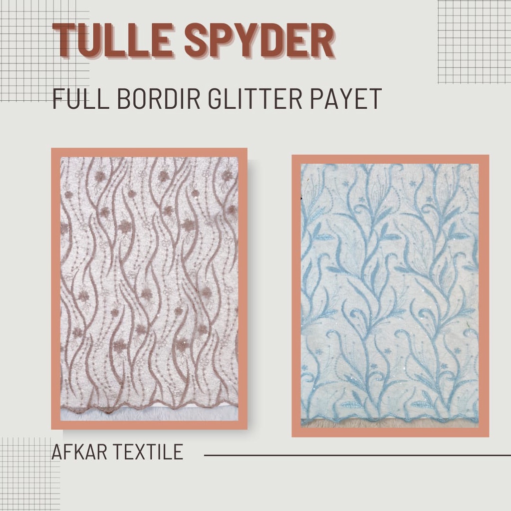 Kain Tille Mutiara / Tulle Motte Glitter Bordir / Original Import / Lebar 1.3 Meter / Tille Spyder