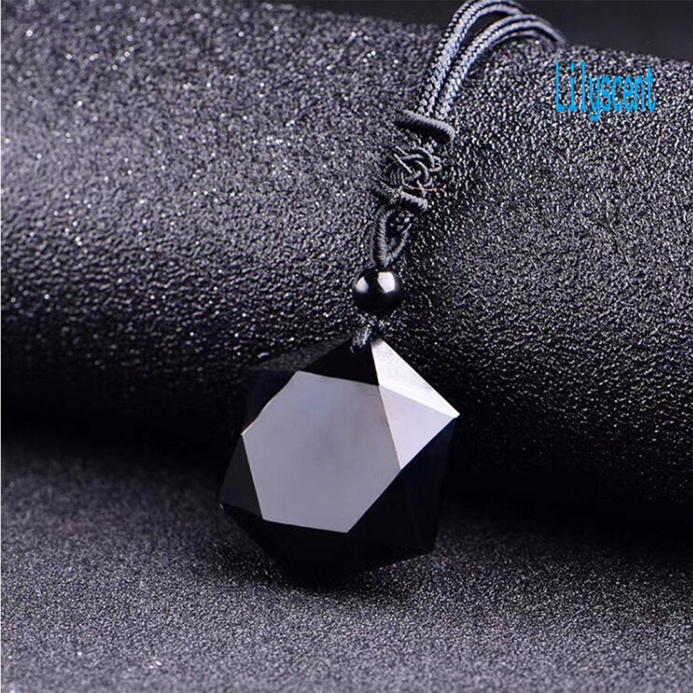 Lily Kalung Batu Obsidian Heksagram Energi Alami Untuk Unisex