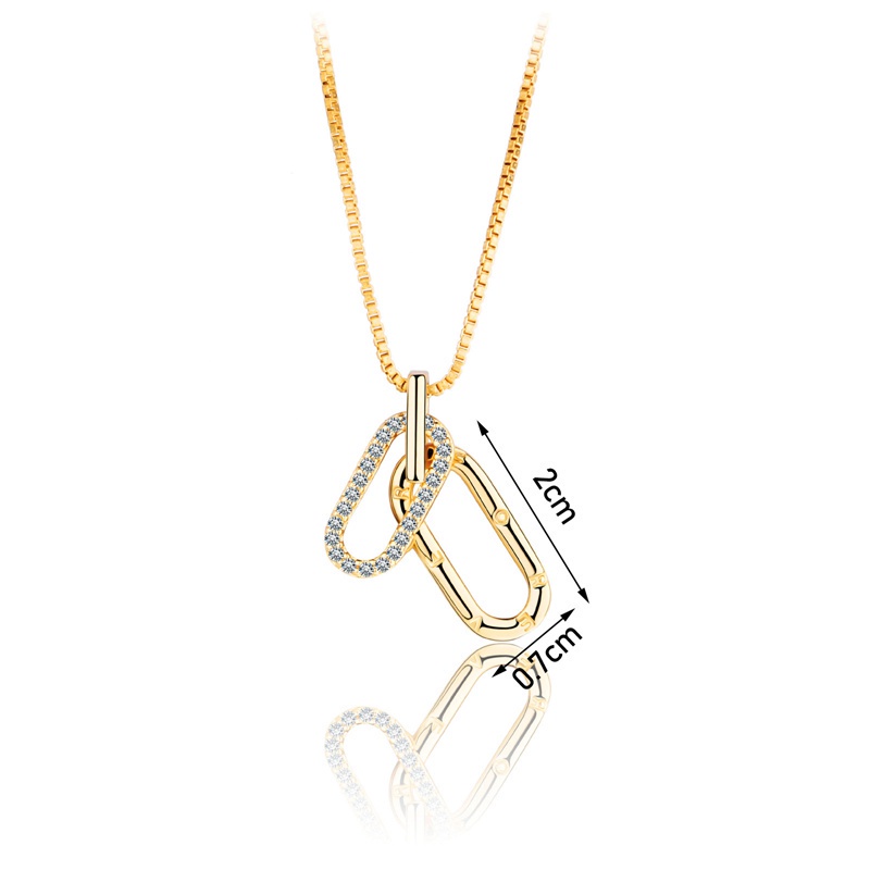 Fancyqube Kalung 925 Sterling Silver Bentuk U Lapis Rose Gold 18k Hias Zircon Gaya Klasik Untuk Wanita