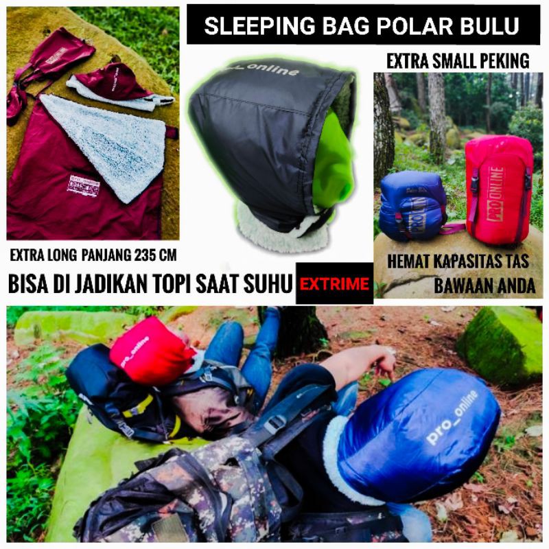 Sleeping Bag Premium Polar Bulu pro_online Extra Tebal - Small Paking + Windstoper - Kantor Tidur