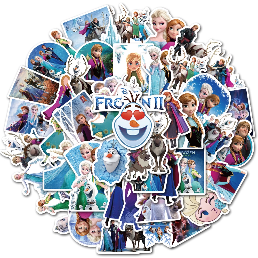 50 Pcs Stiker Graffiti Frozen Anna Aisha Tahan Air Untuk Dekorasi Skateboard Koper Notebook Cangkir Air