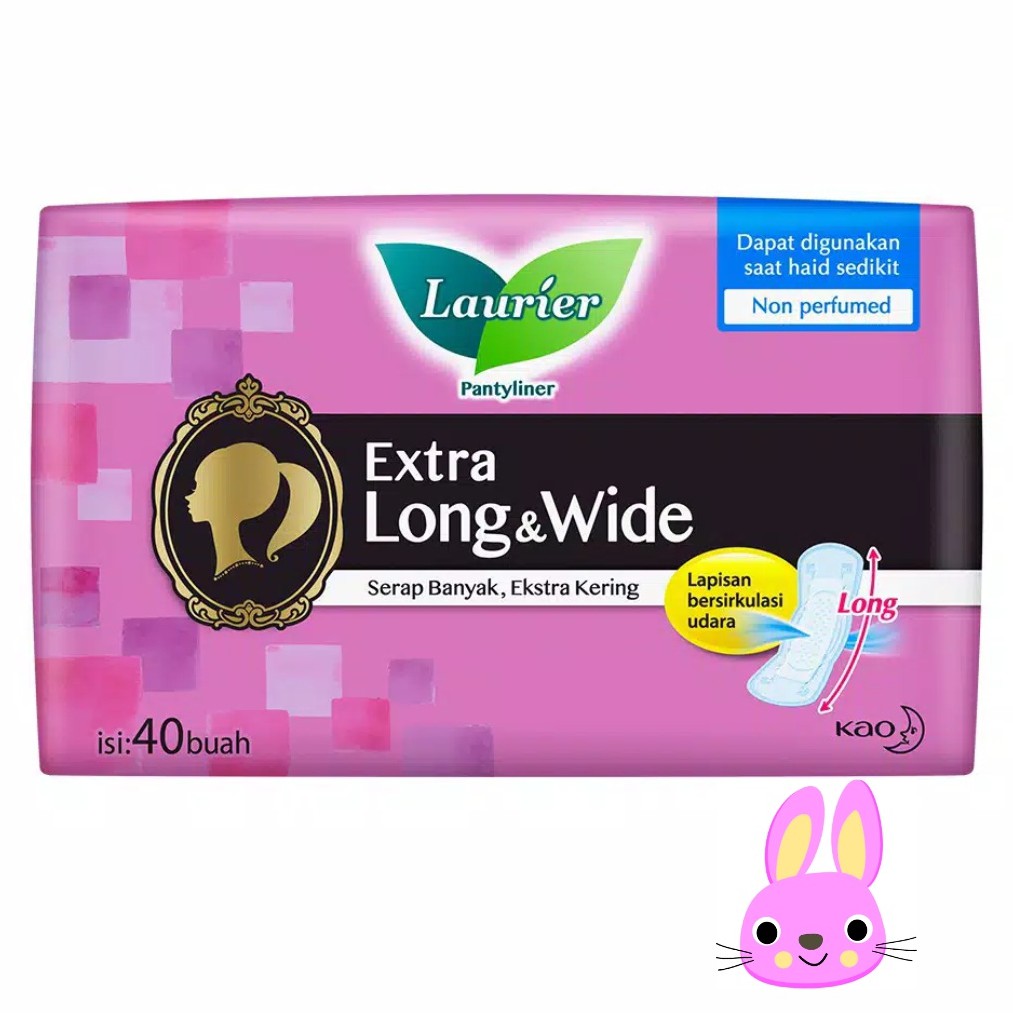 LAURIER pantyliner UNGU isi 40 buah  Extra Long &amp; wide non parfum pembalut keputihan sehari2 (no.22)