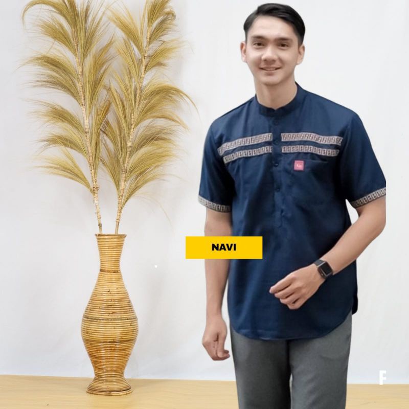 Koko Kurta FF Lengan Pendek Pria Baju Muslim Cowok Bahan Katun Adem Bisa Bayar Ditempat COD