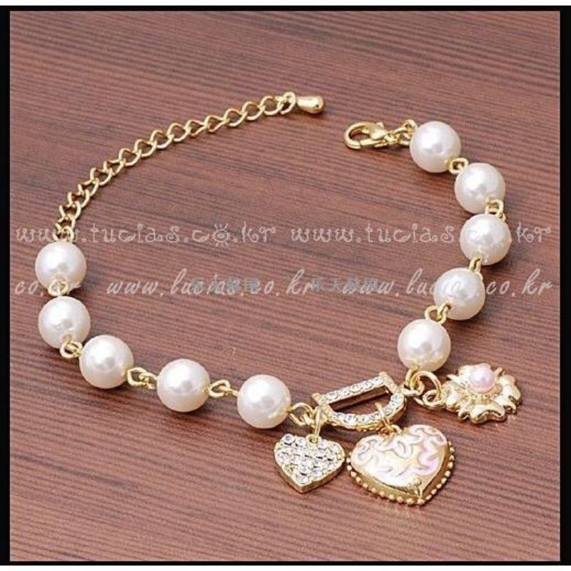 Gelang Rantai Aksesoris Fashion Wanita Mutiara Motif Love Untuk Wanita