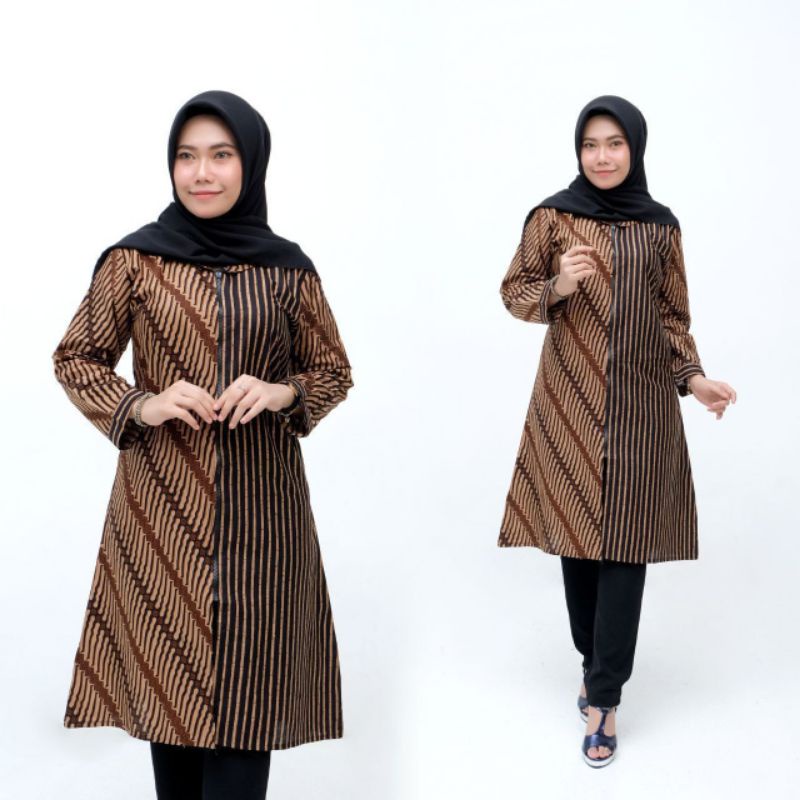 Tunik Batik 2021/ Tunik Modern/ Atasan wanita/ Tunik Ziper/ Baju Muslim