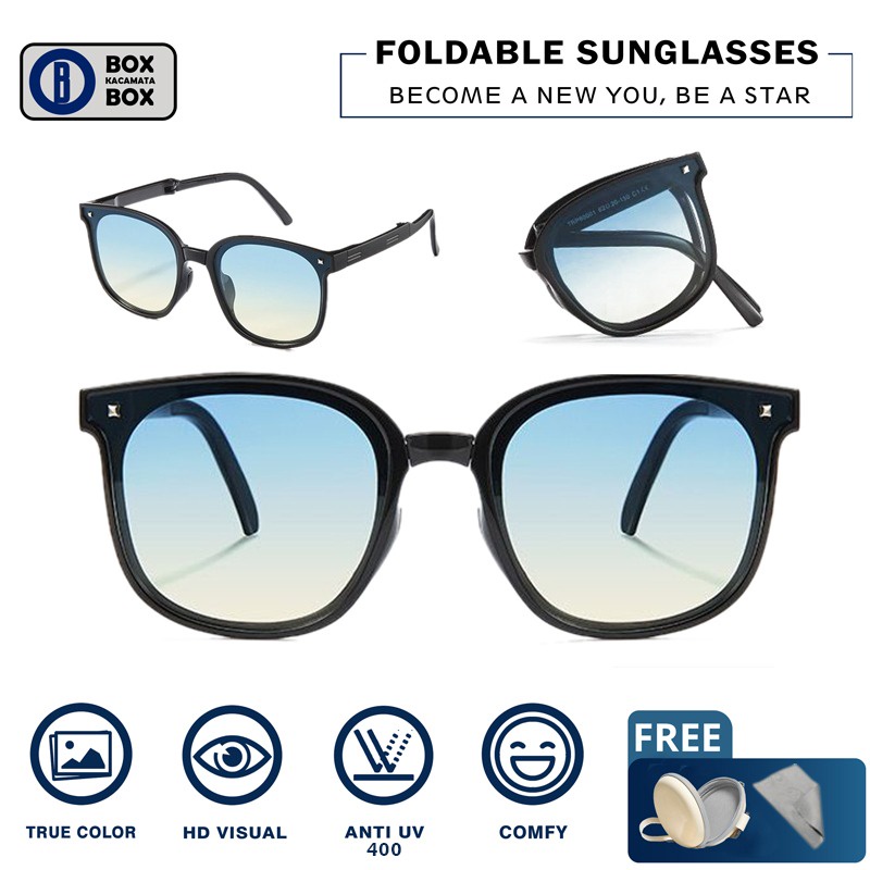 Kacamata Hitam Sunglasses Anti Uv400 Foldable Korean Style Fashionable Bisa Di Lipat TR model kotak Terbaru Fashion Pria dan wanita free pouch822