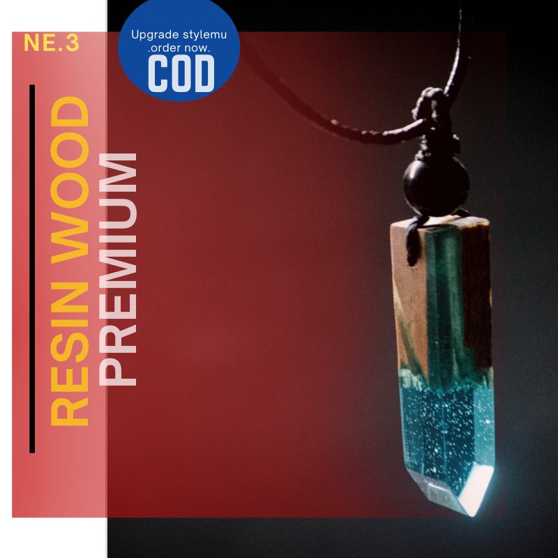 Kalung Kayu Keristal Resin Tali Hitam Untuk Pria & Wanita