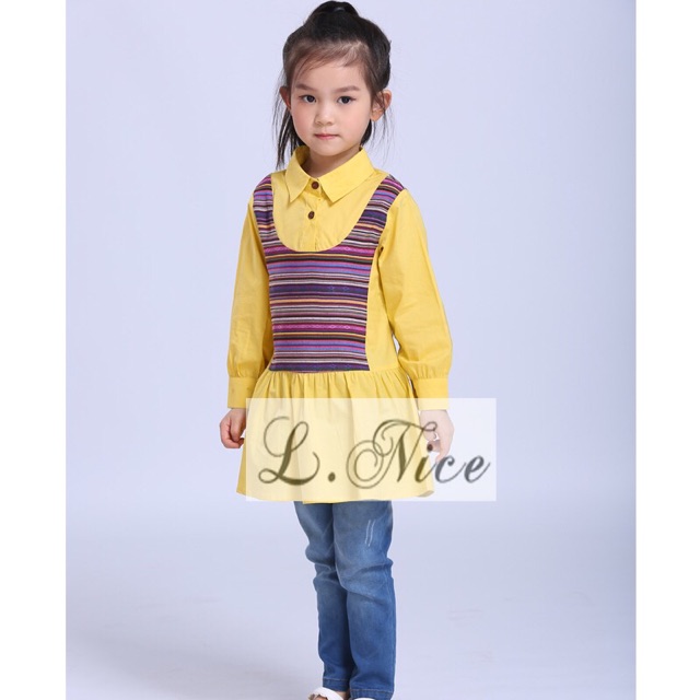 Setelan baju kemaja anak perempuan celana jeans Lnice 105