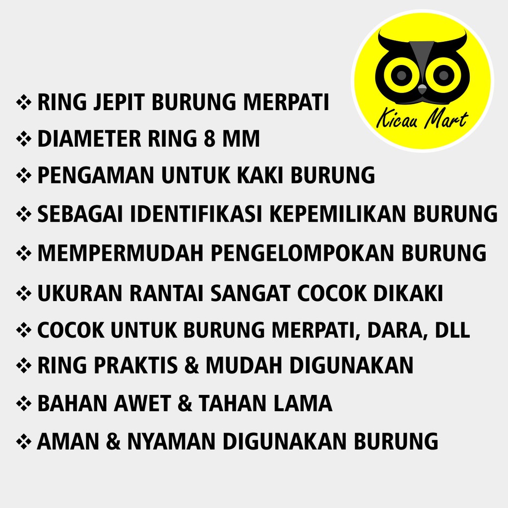 RING BURUNG DARA RING JEPIT 8 MM 8MM RING KLIP CLIP CEPLIK GELANG CINCIN RING MERPATI DARA RINGPOLOS