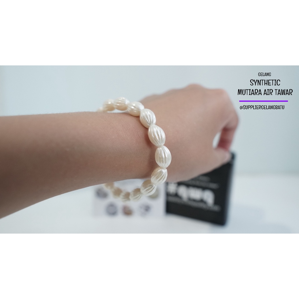 GELANG Mutiara Sintetis OVAL ULIR 10MM WHITE PEARL TULANG bingkisan