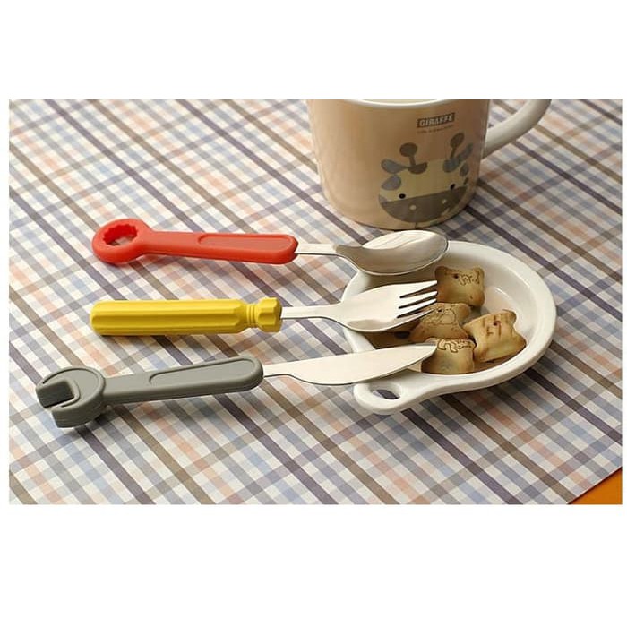 Sendok Garpu Pisau Set TOOLS / Kreatif Sendok Makan Unik 1set = 3pc