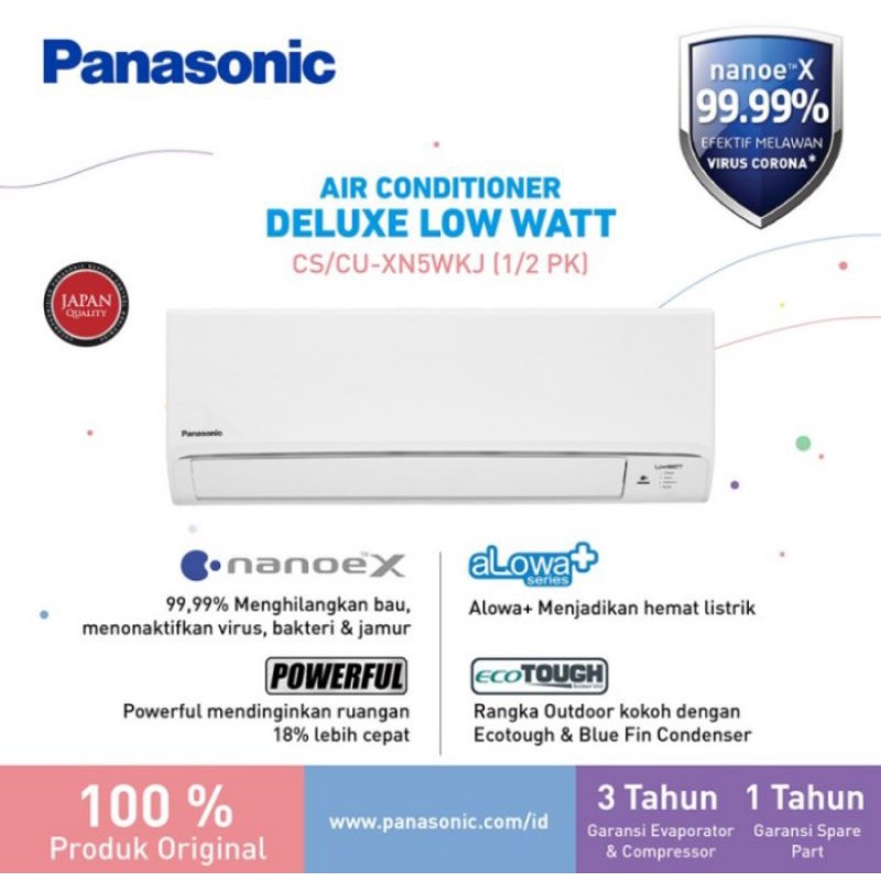 AC PANASONIC CS/CU-XN5WKJ 1/2PK LOW WATT NANOE X ECONAVI + PASANG DEPOK
