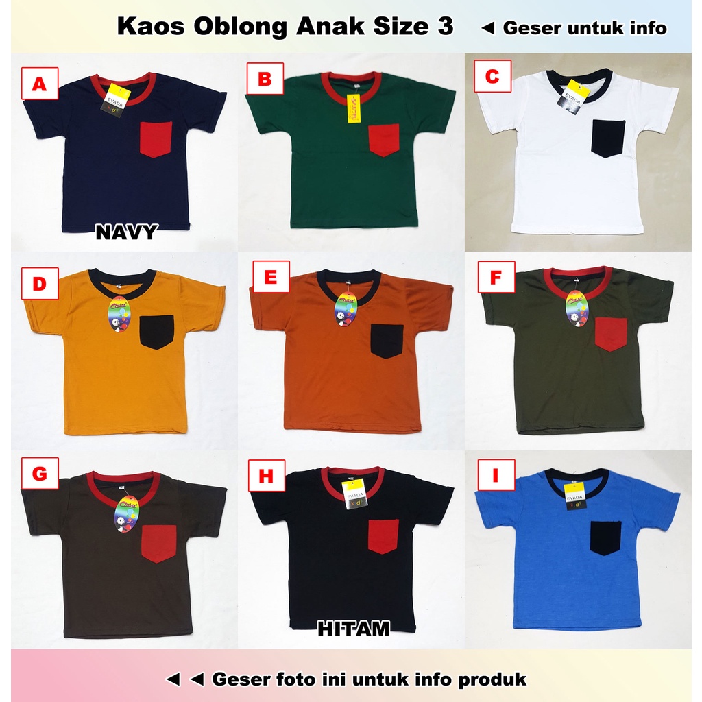 Kaos Oblong Anak (3) Bisa Pilih Motif, Baju Polos, Saku, Bahan Katun Adem Baju Anak Harian Murah