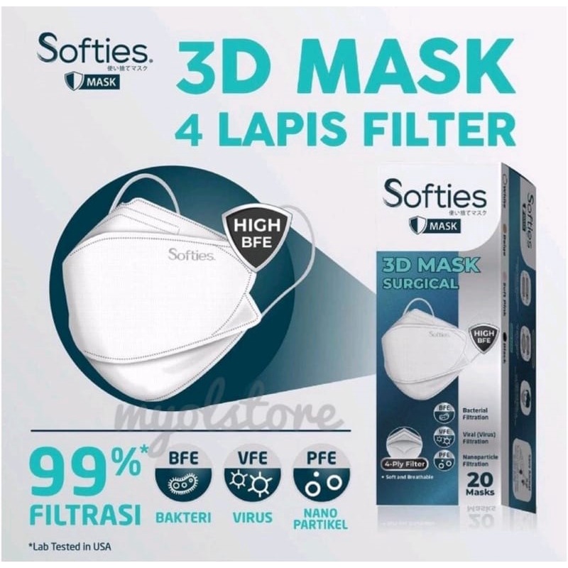 SOFTIES 3D MASK SURGICAL 4-PLY 20's