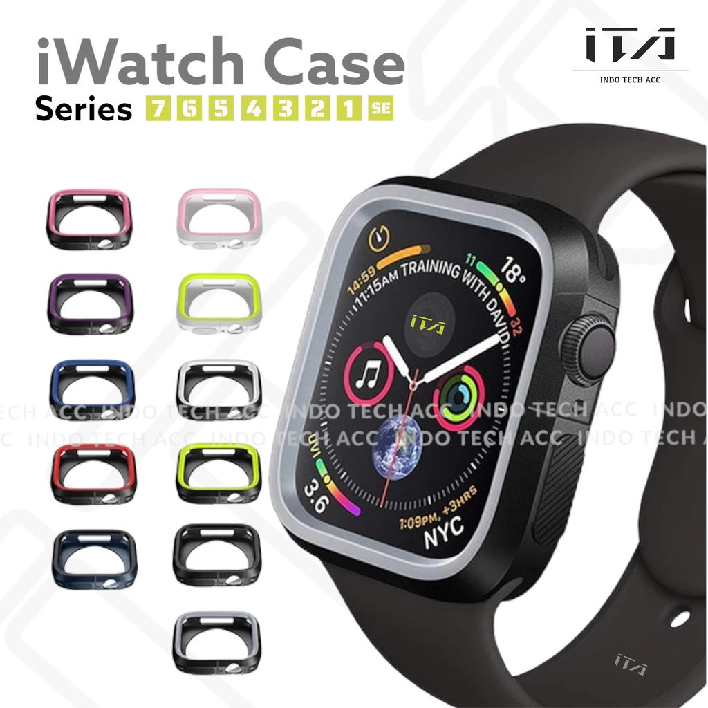 Case Apple Watch 9 / 8 / 7 / 6 / 5 / 4 / 3 / 2 / 1 / SE1 / SE2 Nike Double Tone - Case iWatch 45mm / 44mm / 42mm / 41mm / 40mm / 38mm - Rugged Armor Bumper Case - Silicone Bumper - Casing Anti Banting - Casing Tahan Air -  Soft Case - Chroma line Case