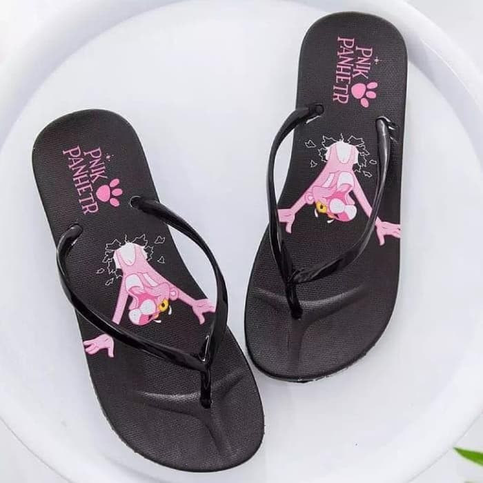 SANDAL JEPIT Wanita MOTIF PINK FANTHER Sendal Rumah Santai Cewek Panther-2