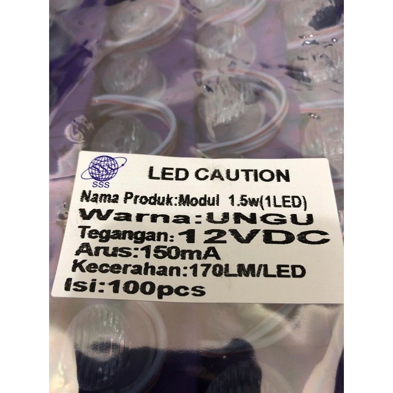 100 PCS LED Modul 1,5W 1 LED 12V Ungu Purple