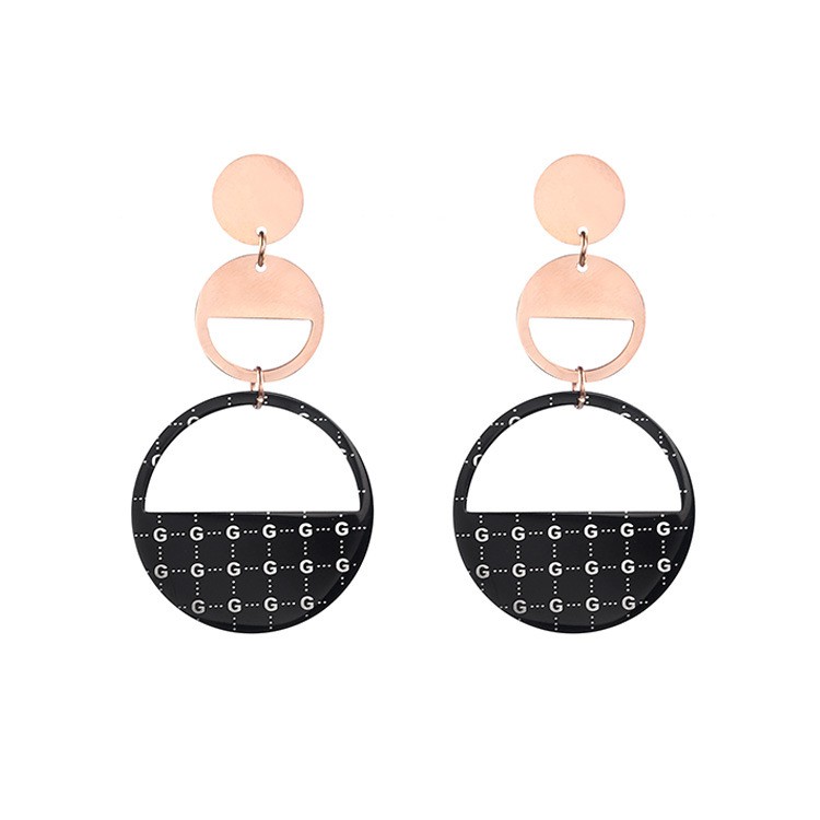 Anting Korea Titanium Tusuk Bulat Besar Hitam Rosegold - BE358