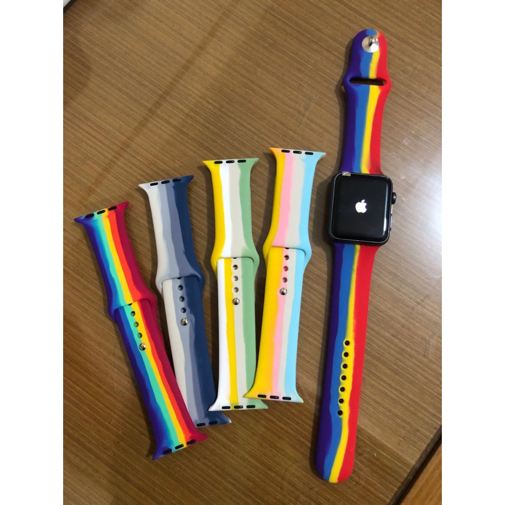 Strap Apple Watch Sport Band Series Rainbow Color Full Sport Band Series 1 2 3 4 5 SE 6 7 8 ultra