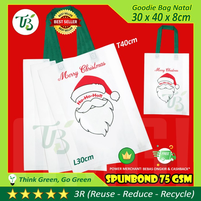 

READY COD Goodie Bag Natal 30x40x9cm Tas Spunbond TBI bukan paperbag - Putih TERLARIS