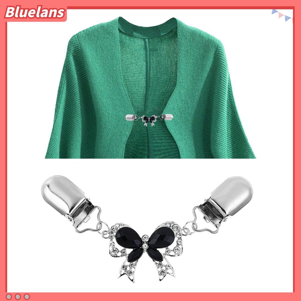 Bluelans Chic Women Rhinestone Inlaid Bowknot Cardigan Collar Clip Dress Shawl Clasp Pin